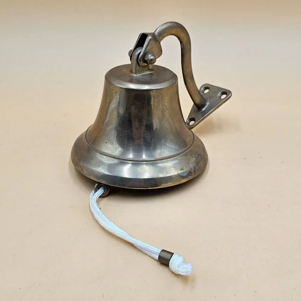 Vintage Nautical Brass Ships Bell With Mount And Rope - Made In Italy